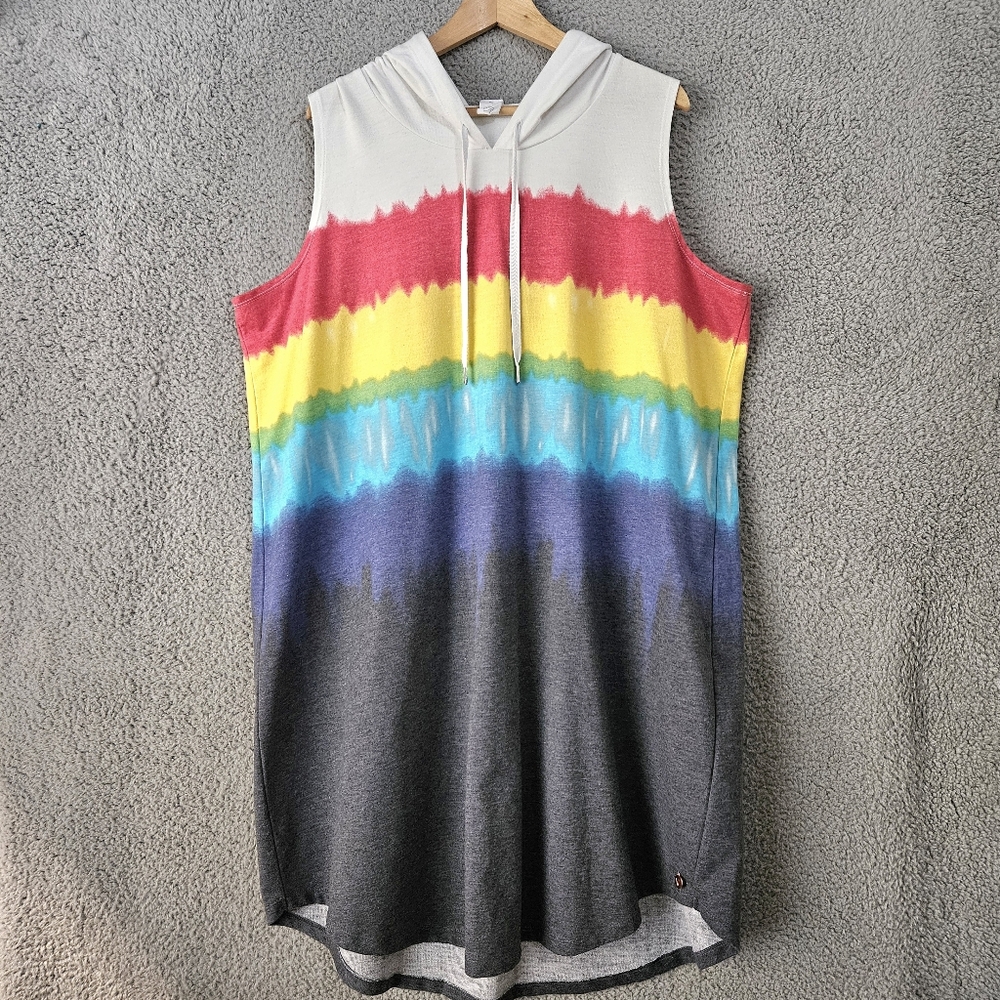 Lane Bryant LIVI Tie-Dye Rainbow Dress 22/24 Sleeveless Hooded Knit Cover Up 3XL